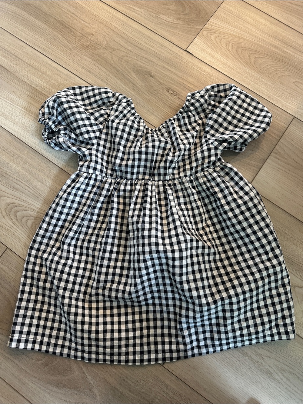 Zara Black & White Gingham Puff-Sleeve Dress